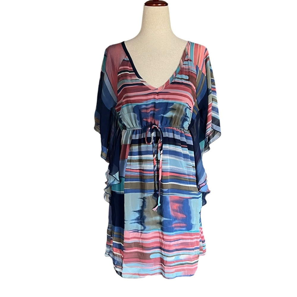 rue21 short caftan cover-up dress in blue and pink